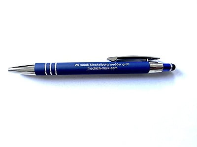 Kugelschreiber in blau mit Webseitengravur